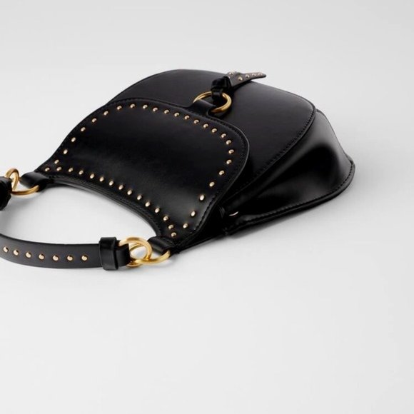 Zara Gold Studded Saddle Equestrian Crossbody Mini Handbag - Picture 4 of 11